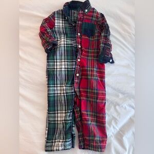 Ralph Lauren Green and Blue Plaid Baby Onesie 6-9 months